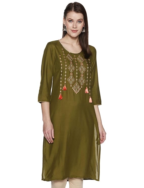 Round Neck Embroidered Kurta