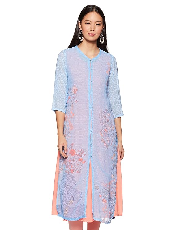 Sky Blue Polyester Kurta